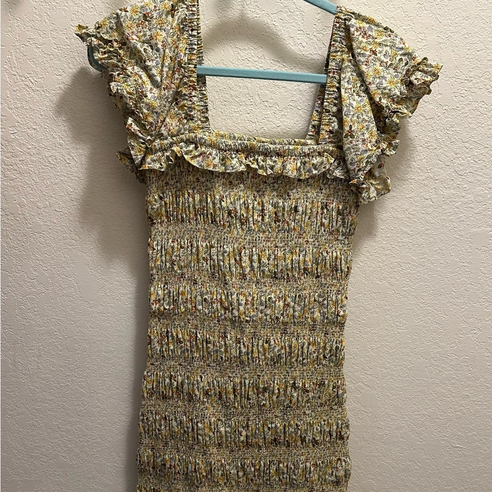 Storia Yellow and Cream Floral Mini Dress